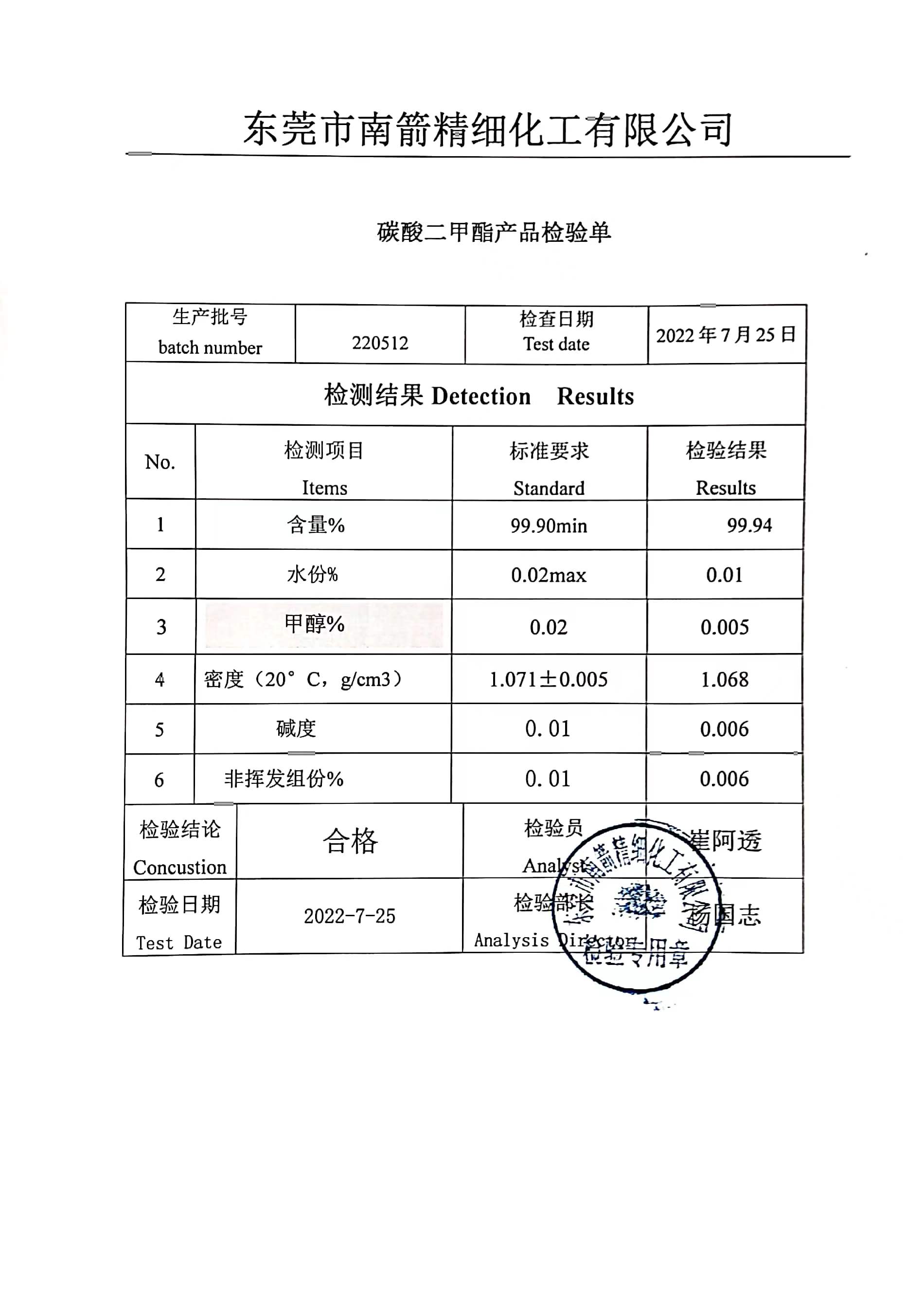 碳酸二甲酯DMC檢測(cè)報(bào)告